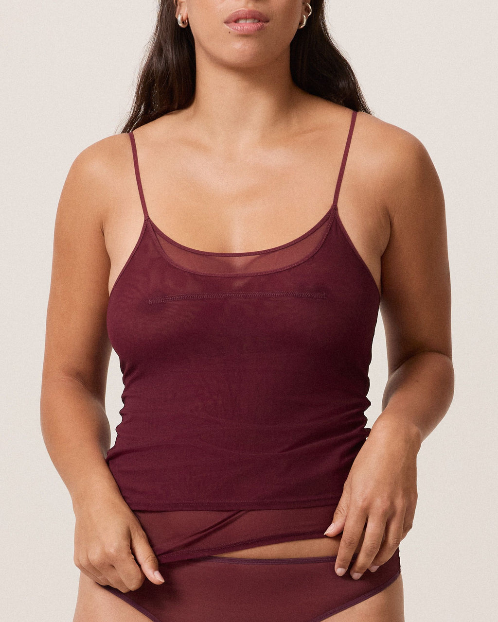 Fine Mesh Double Camisole, Burgundy