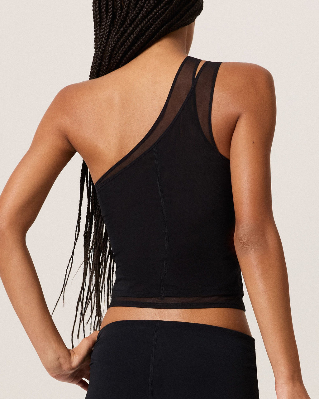 Fine Mesh Double Shoulder Top, Black