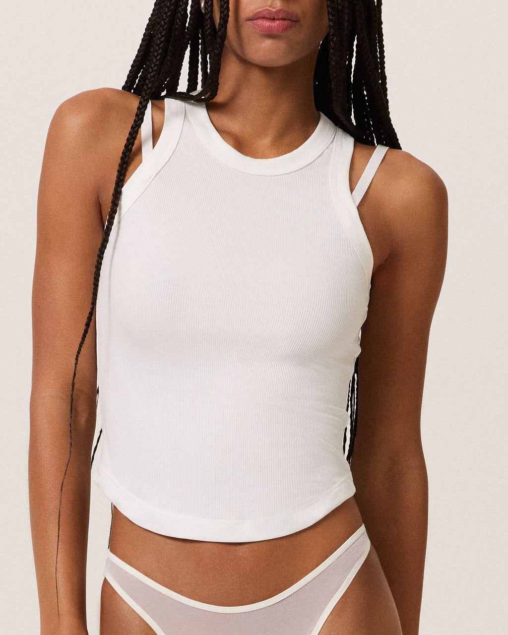Ultrasoft Rib Strap Tank, White