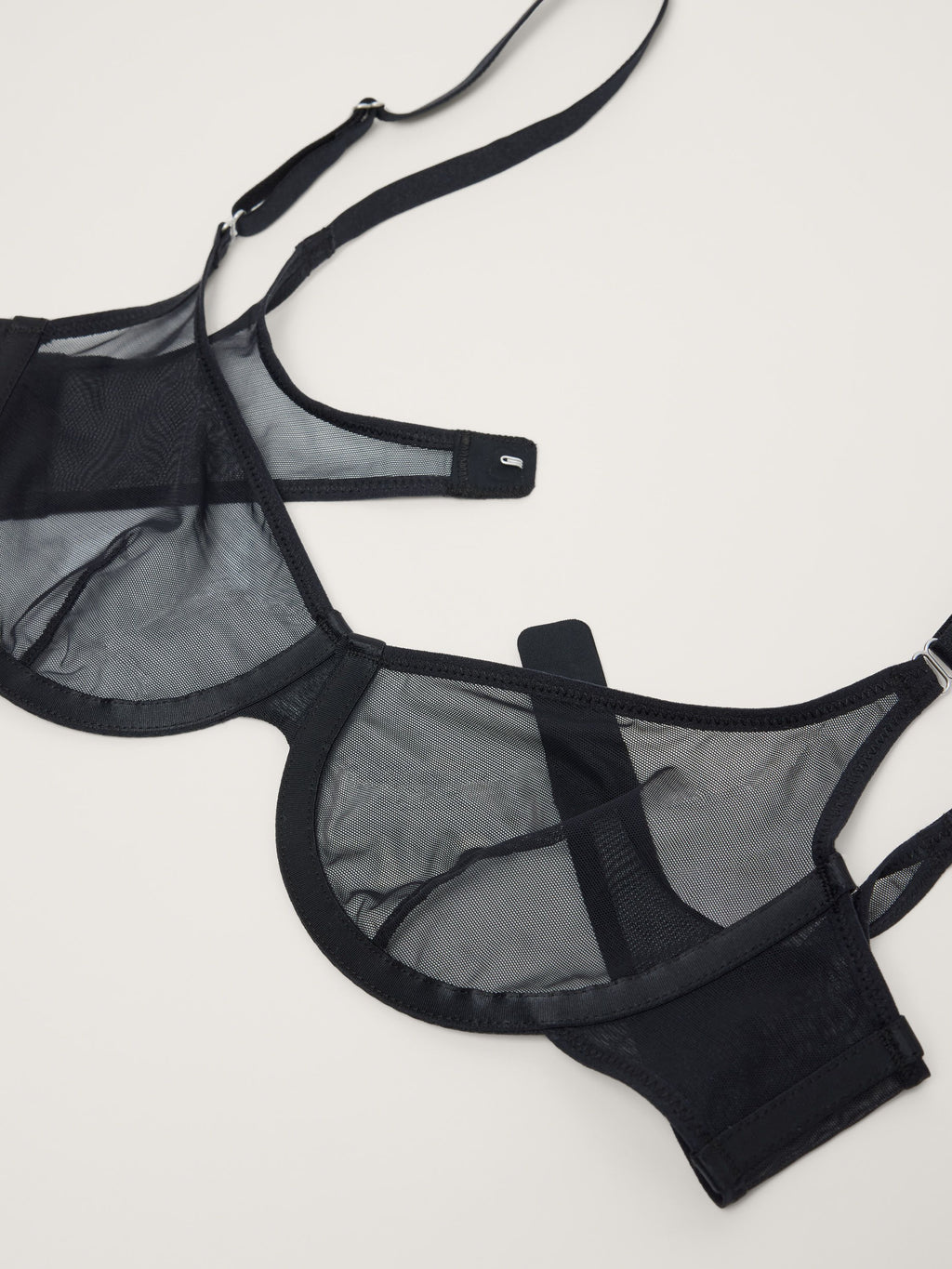 Fine Mesh Underwire Scoop Bra, Black