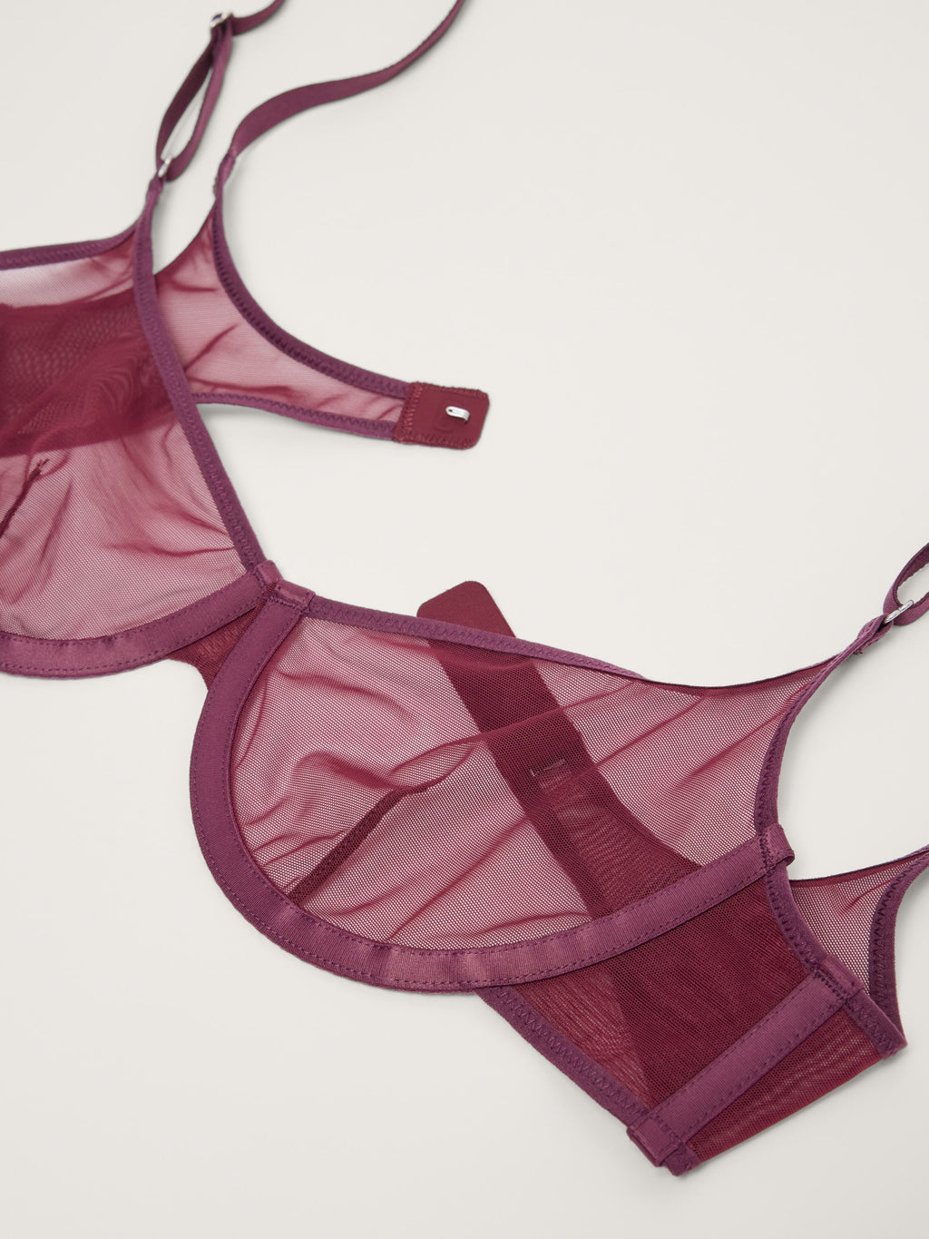 Fine Mesh Underwire Scoop Bra, Burgundy
