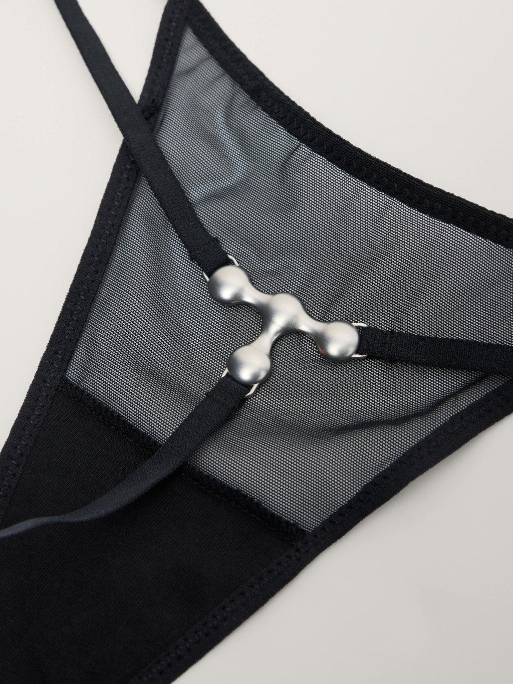 Fine Mesh Hardware String Thong, Black