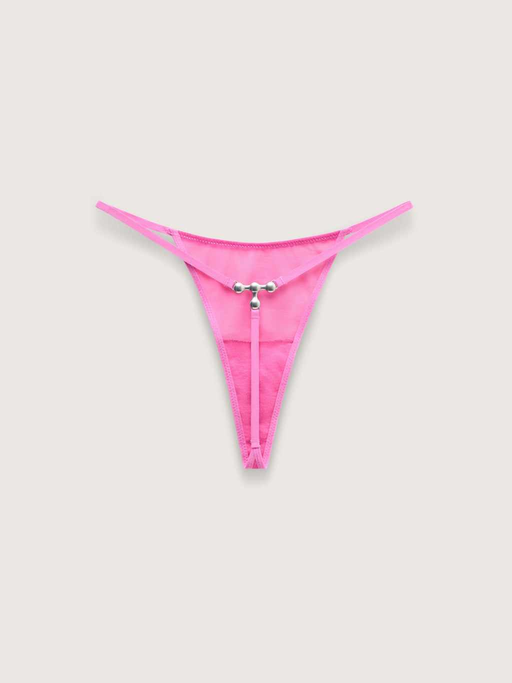 Fine Mesh Hardware String Thong, Hot Pink